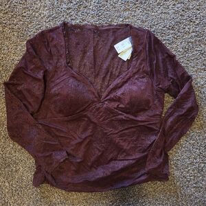 Abercrombie & Fitch Bra-Free Burgundy Lace Long Sleeve Top